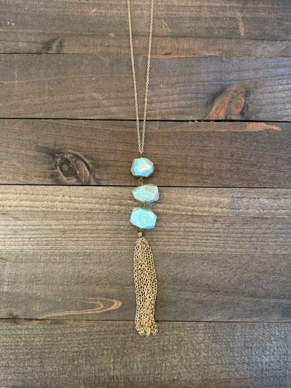 Amazonite Tassel Long Necklace – Gold Plated – Adjustable – NWT